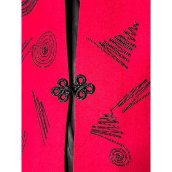 Vintage Red Wool Cropped collarless blazer black accents & frog goggle size M - Picture 5 of 17